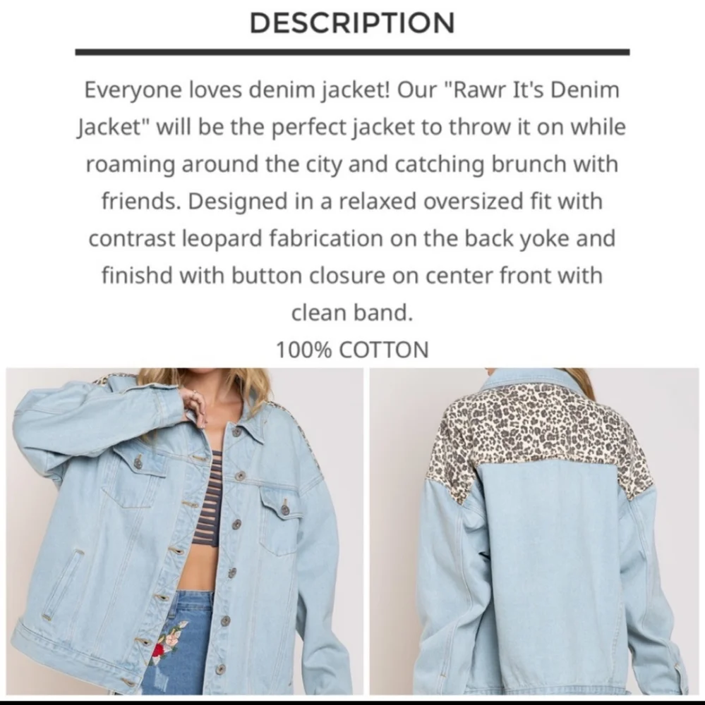 sale⚡POL Raw It's Denim Jacket: light Blue distressed denim,animal print Detail - Picture 11 of 16